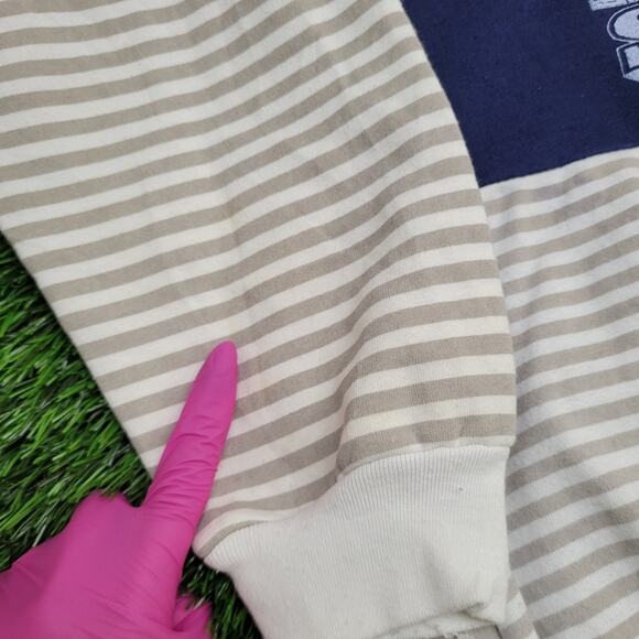 Vintage 90s Seattle Stripes Sweatshirt Large 22x26 Beige USA - Picture 8 of 15